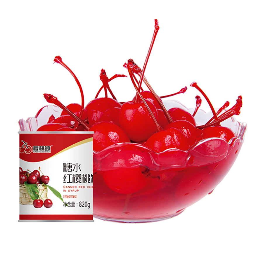 糖水紅櫻桃罐頭(帶枝帶核)